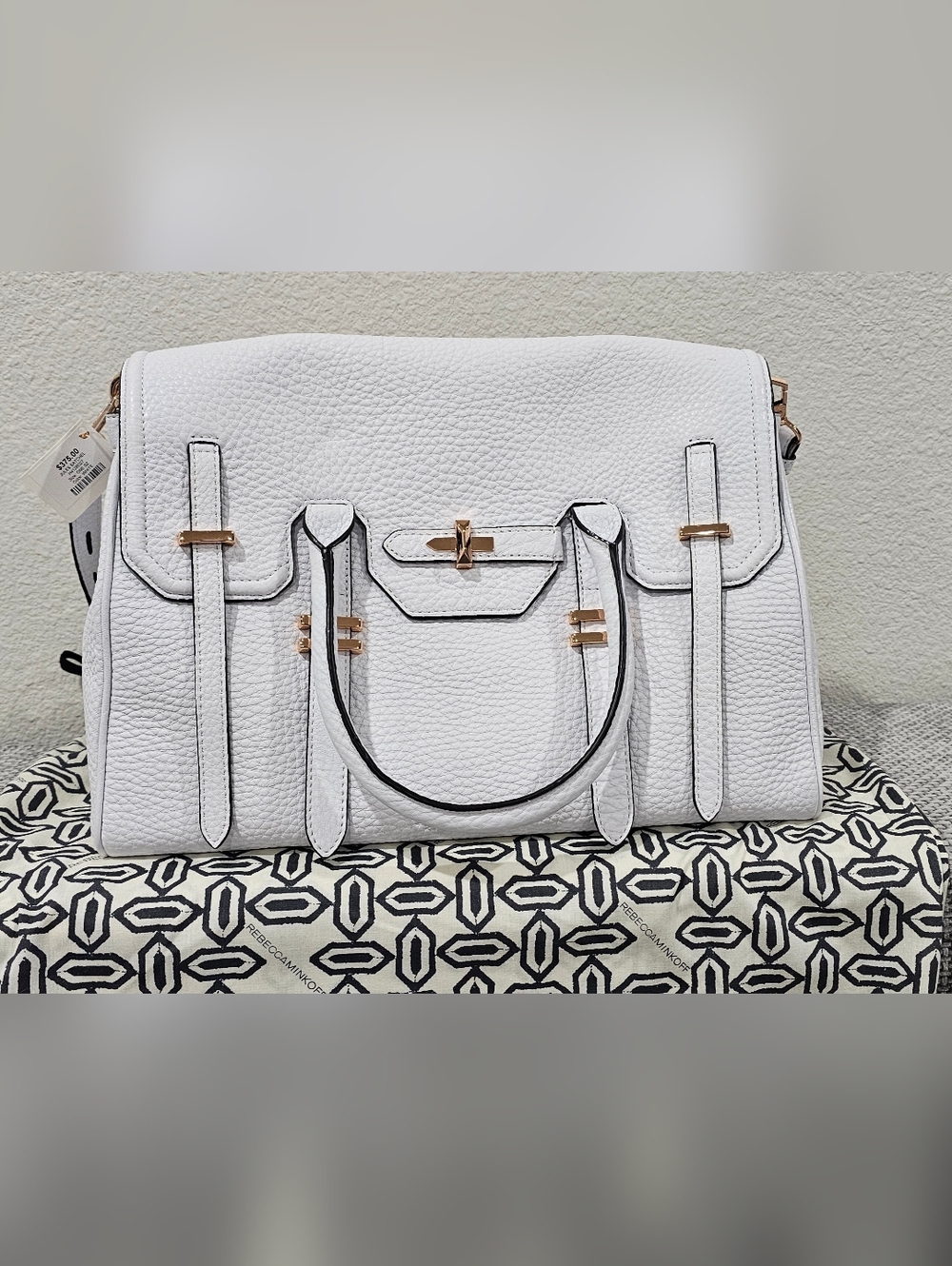 NWT Rebecca Minkoff - Jules Satchel, White Pebbled Leather, Rose Gold Hardware